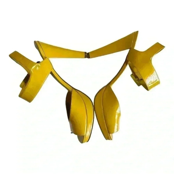 Vintage NINE WEST NW Front Time neon yellow strappy buckle platform size 8 - Picture 12 of 15